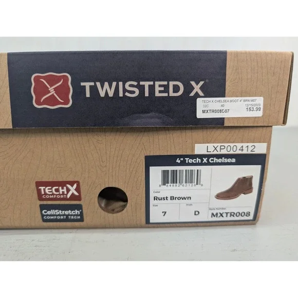 Twisted Tech X Chelsea Boots MXTR008 Rust Brown Size 7D Square Toe 4Western NOB